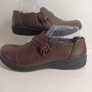 Clarks Collection‎ Brown Leather Slip On Loafers Comfort Casual Shoes Womens